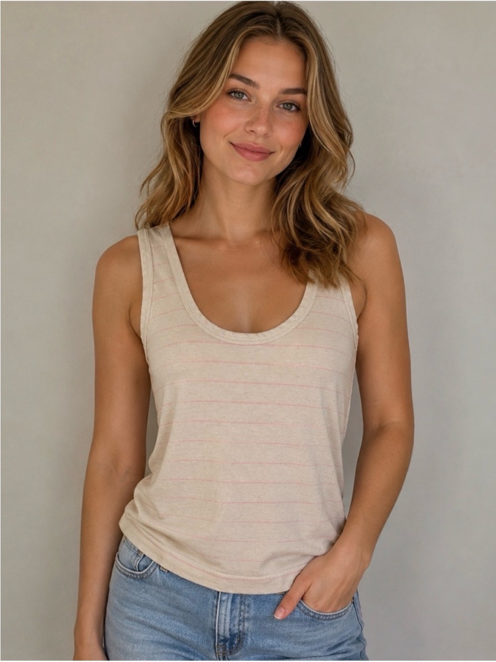 Faherty NWT Organic Cotton Linen Blend Whisper Tank Size L Pink Stripe